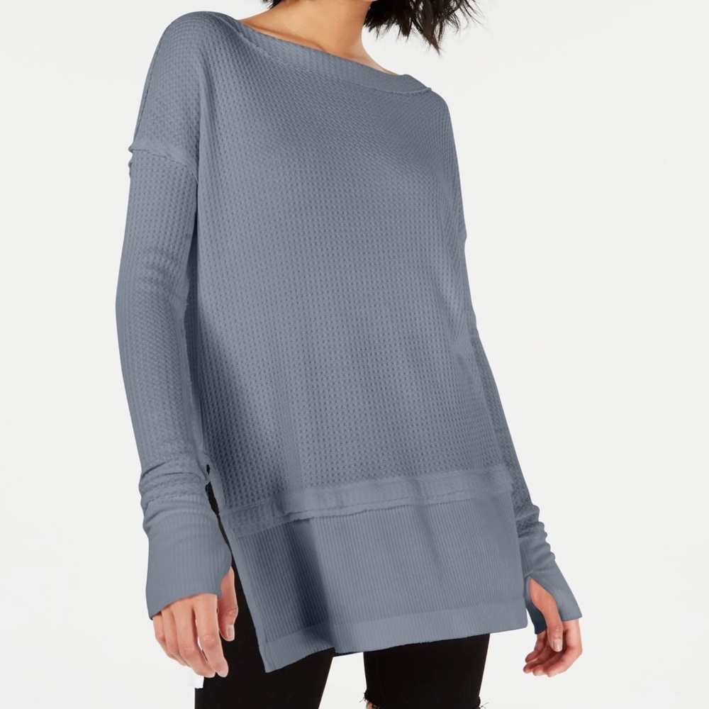 Free people North Shore Long Sleeve Oversized Thermal Top Gray Size Small
